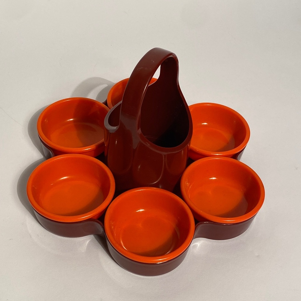 Vintage West German ESMA Mid Century Red and Orange Plastic Serving Dish Set